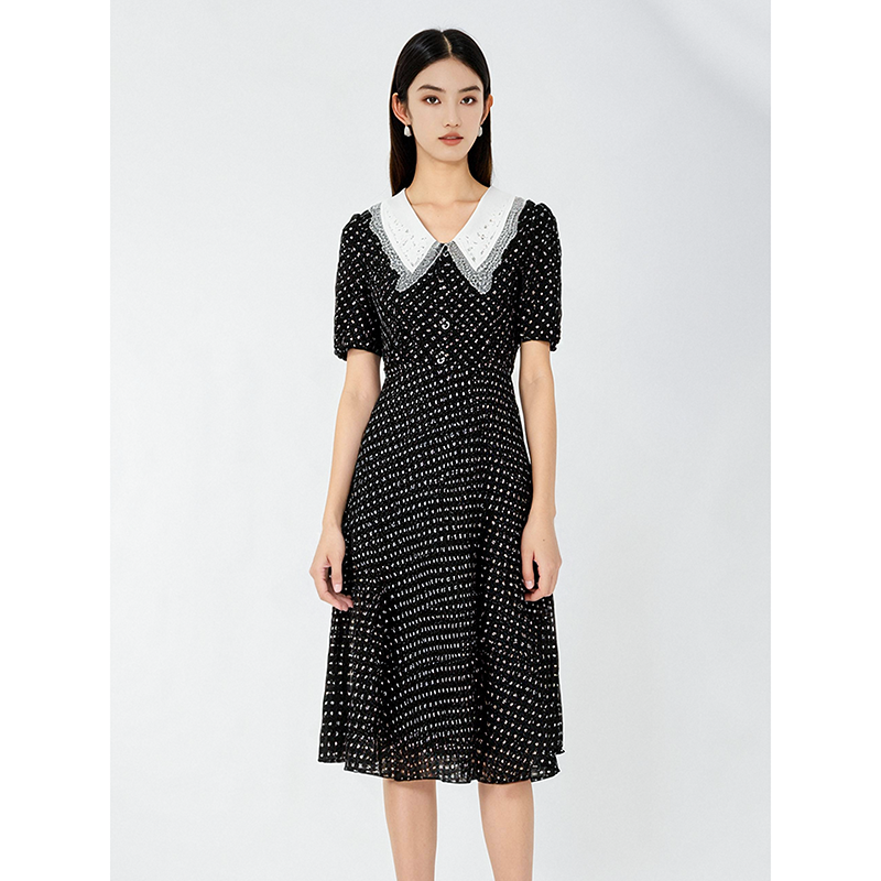 中年妈妈高端气质连衣裙显瘦夏季黑色春夏新款减龄裙子欧3028G