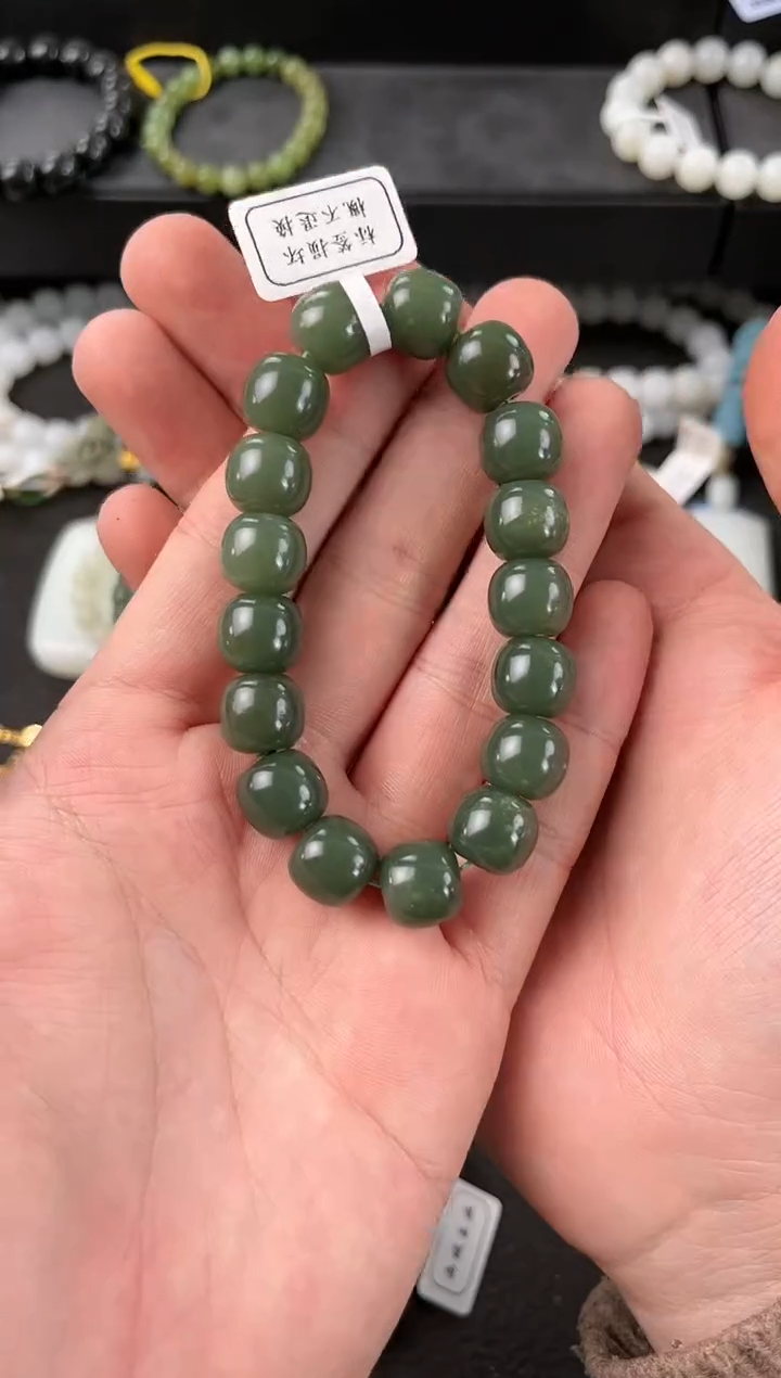 【闪购商品】和田玉手串未镶嵌若羌青黄口老型珠手串卡10微色差