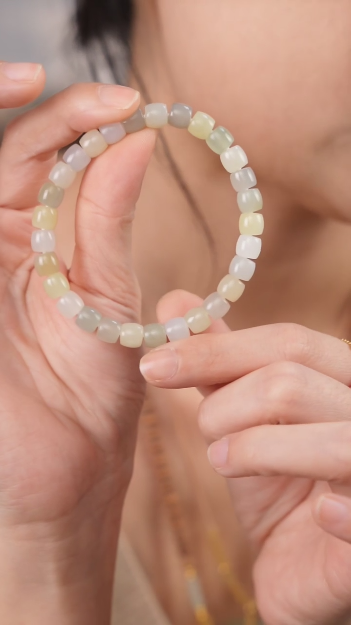 【闪购商品】和田玉手串未镶嵌直切多宝（颜色排列随机）