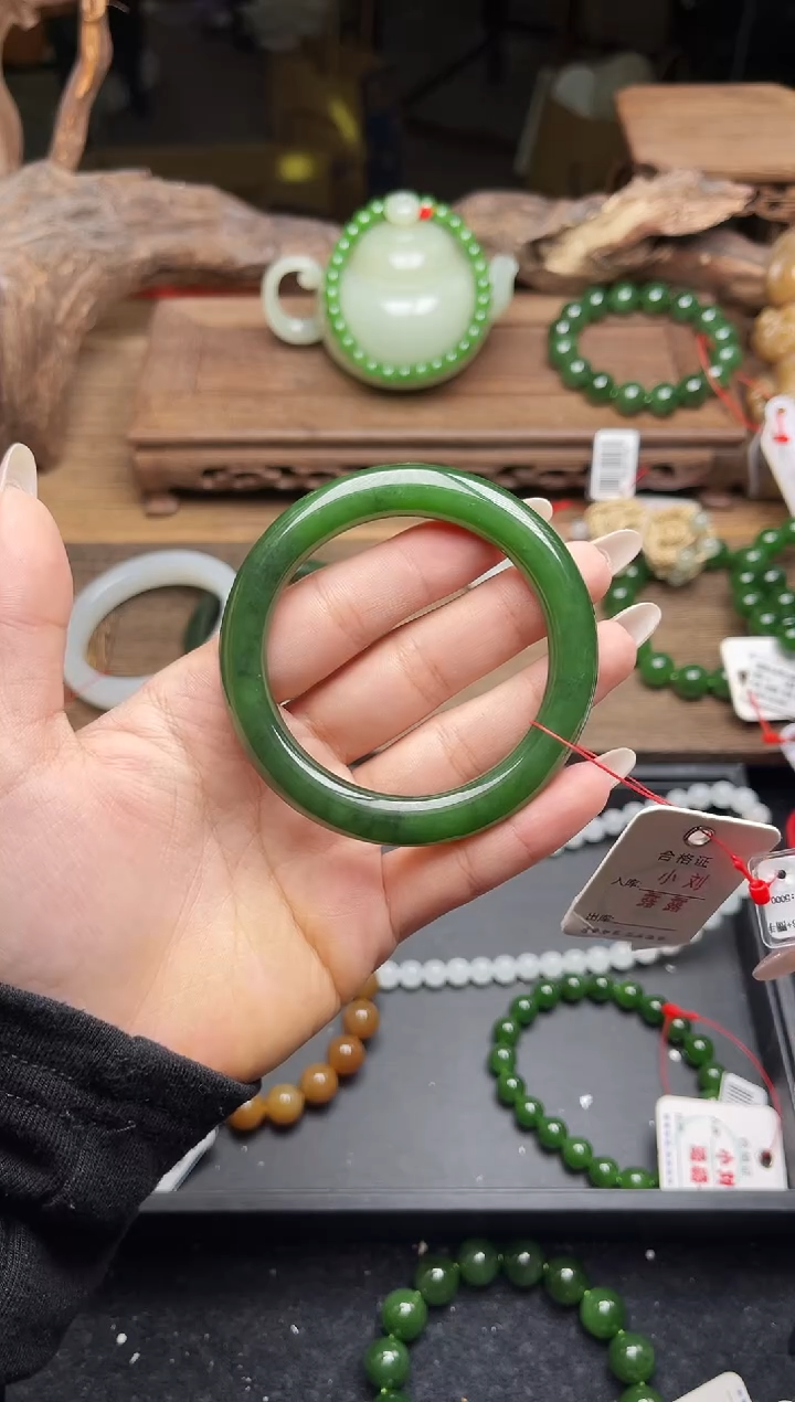 未镶嵌手镯和田玉俄料碧玉 53+圈 细条 9015999