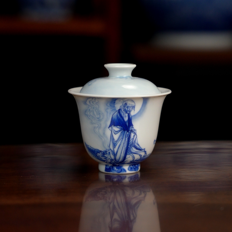 燕鸿开物 无量寿佛青花人物两才盖碗岩茶小盖碗 容量120cc 茶碗