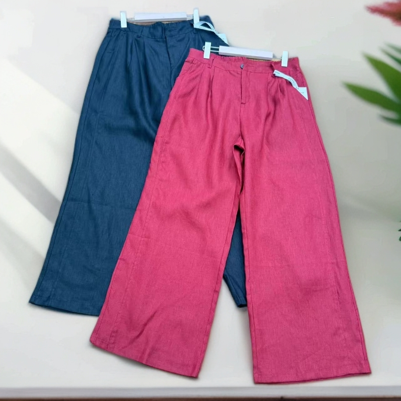 夏季款13283定制100亚麻阔腿拖地裤