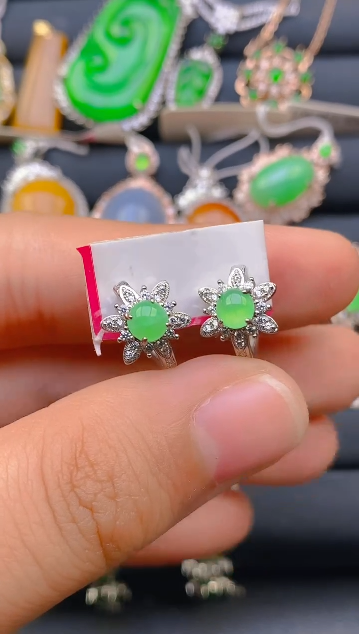 【闪购商品】翡翠戒指银S925镶嵌天然A货翡翠1