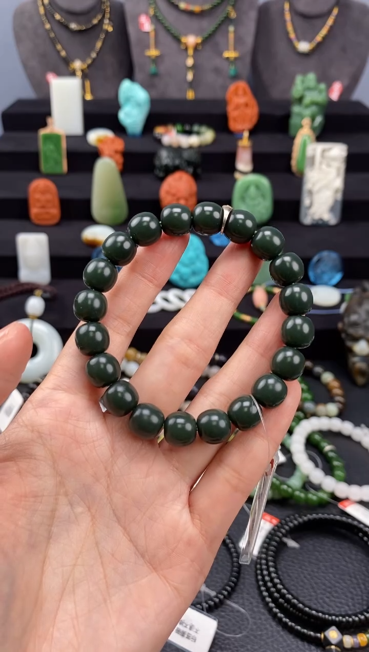 【闪购商品】和田玉-未镶嵌10.5MM青海青老型手串