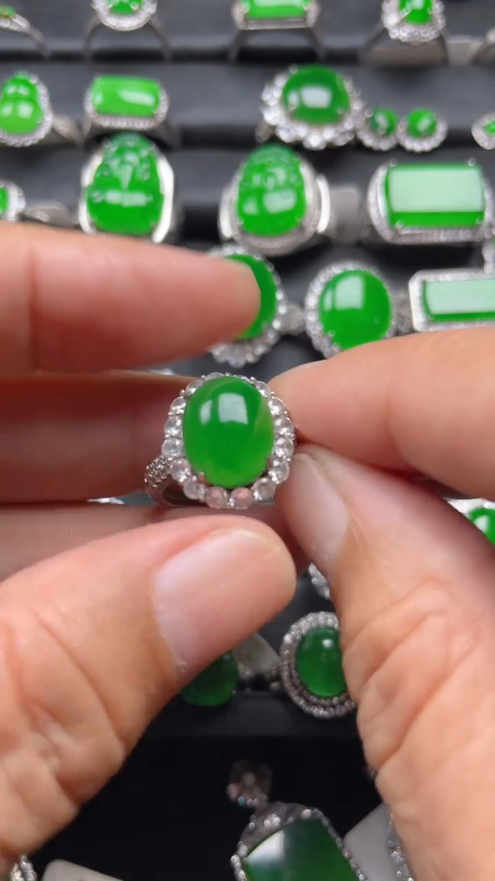 银S925镶嵌戒指翡翠翡翠