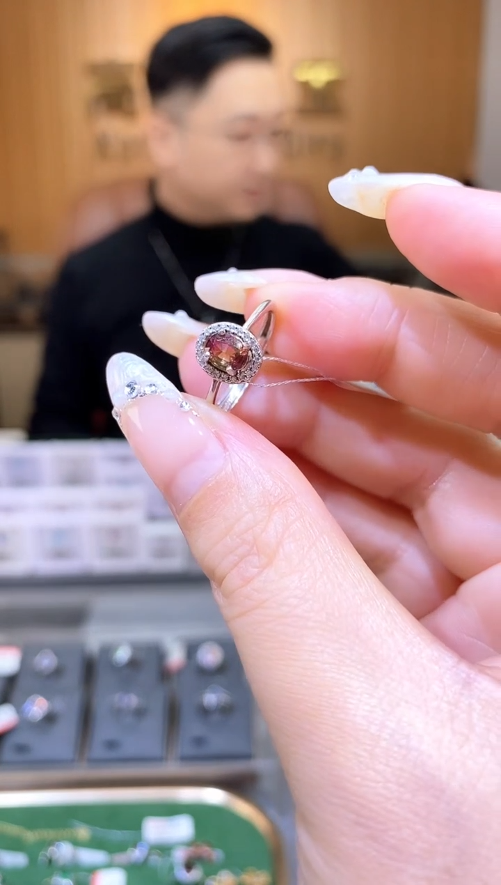 【闪购商品】碧玺戒指银S925镶嵌天然碧玺戒指
