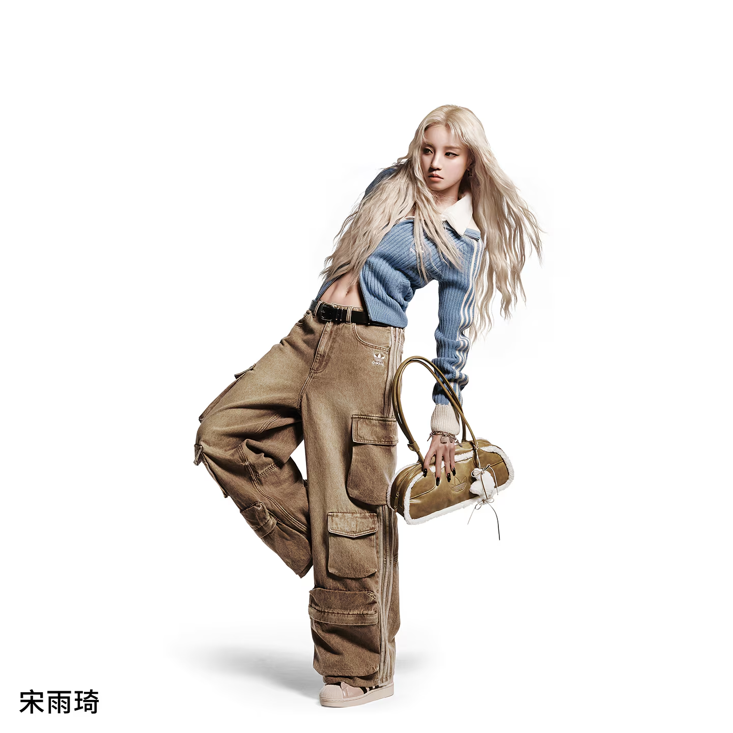 adidas阿迪达斯 新款宋雨琦同款多口袋牛仔工装宽松运动裤KC5871