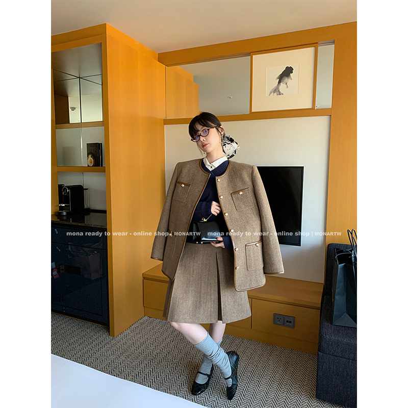 【Mona张绮贤】MONA100羊毛 外套夹羽绒半裙套装 O123T05912