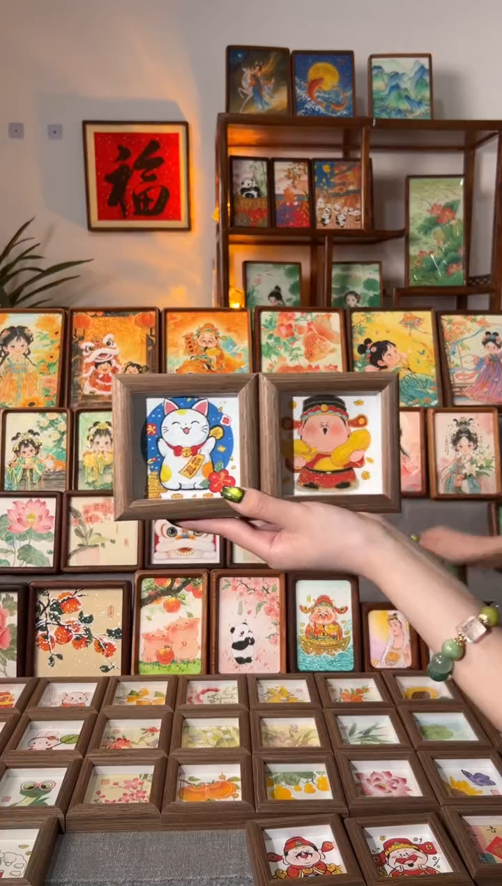 【闪购商品】国画招财猫 花發 一组11