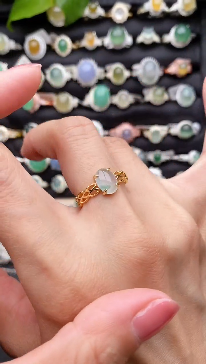 【闪购商品】翡翠戒指银S925镶嵌缅甸天然A货翡翠66  6-8