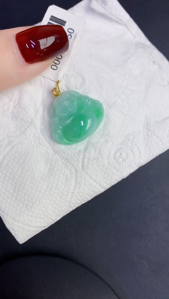 颈饰18K金镶嵌翡翠缅甸天然翡翠a货