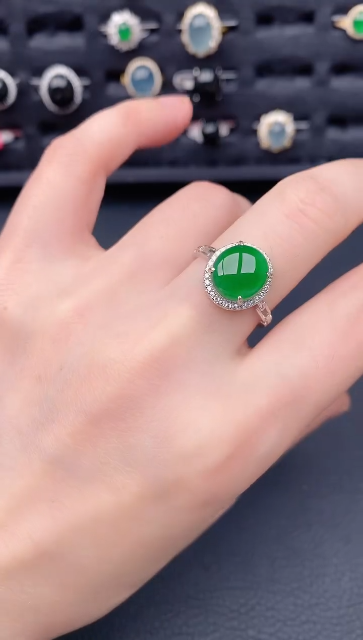 银S925镶嵌戒指翡翠天然a货翡翠122