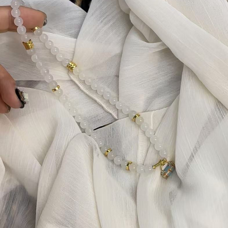 月球来信200青海老料冰白玉货头圆珠0.6双圈设计款手链·定制