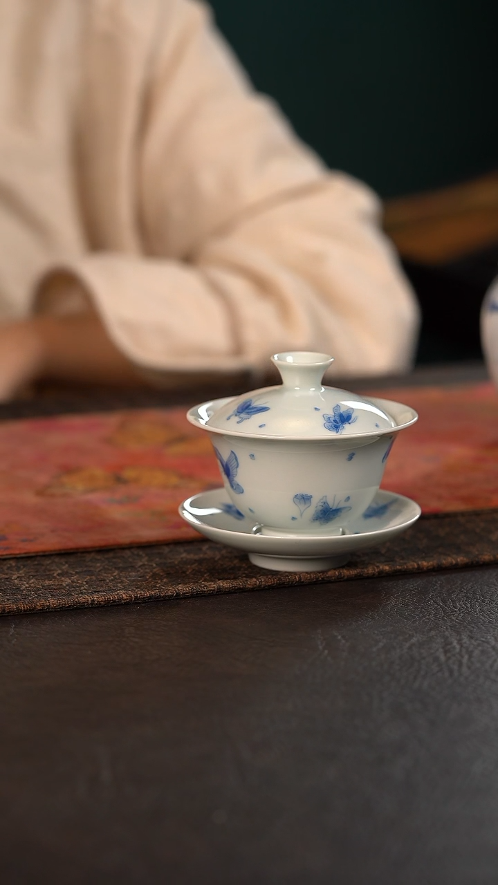 【闪购商品】杯聚澜堂蝴蝶三才盖碗