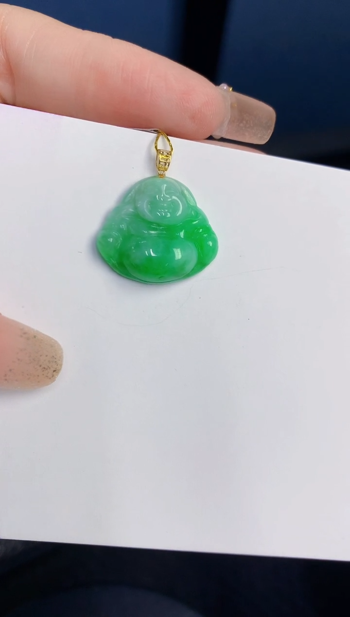 颈饰18K金镶嵌翡翠缅甸天然翡翠A货