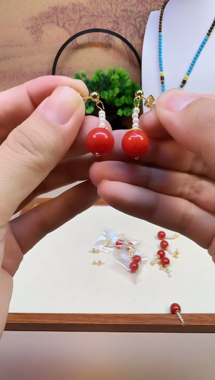 14K金镶嵌南红玛瑙耳饰E58 