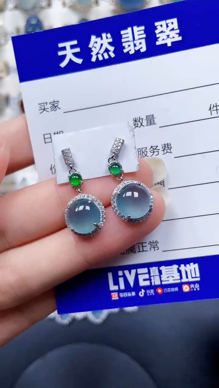 银S925镶嵌翡翠耳饰99