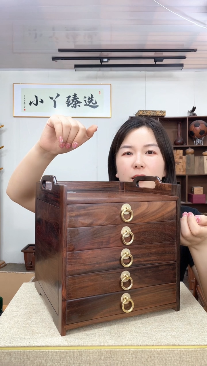 260大红酸枝五抽茶饼盒木木木