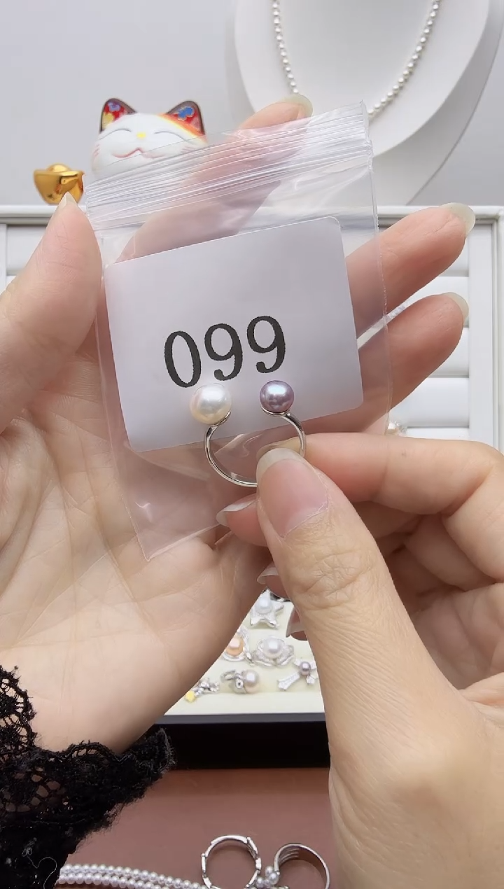 银S925镶嵌戒指淡水珍珠反***猫099