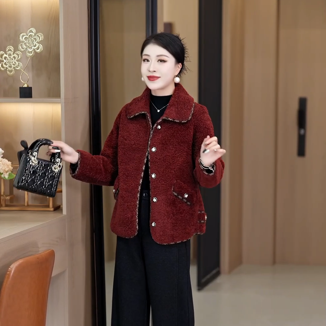 外套2025显瘦气质翻领中老年女装常规百搭毛呢冬季