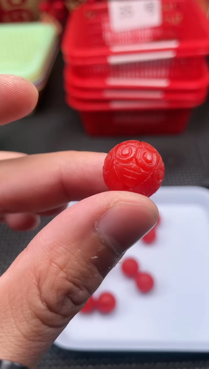 【闪购商品】南红玛瑙单珠未镶嵌38号哑光锦红卡16回纹一颗