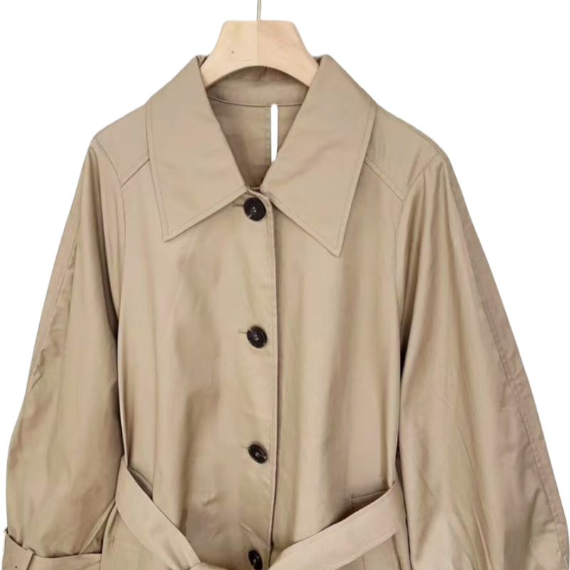 2025秋冬斜纹棉质单排扣长款风衣外套-910