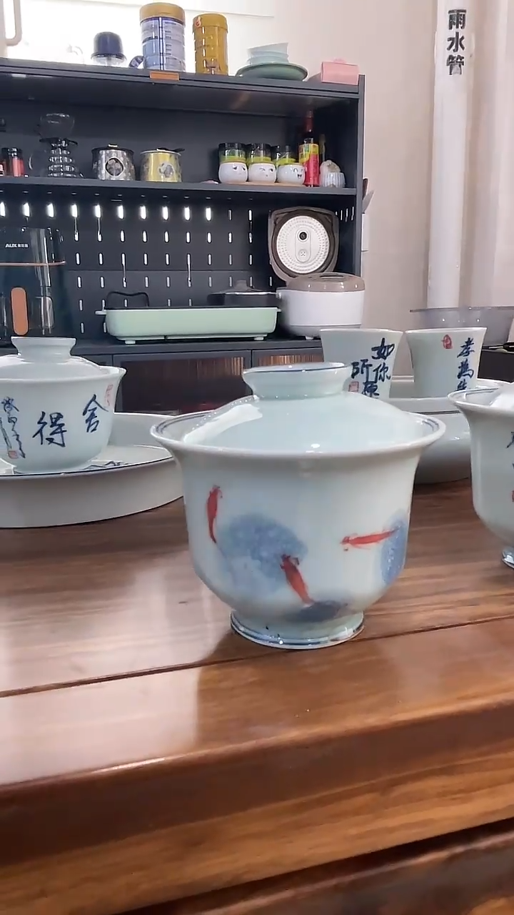 手绘如鱼得水盖碗，直播间福利