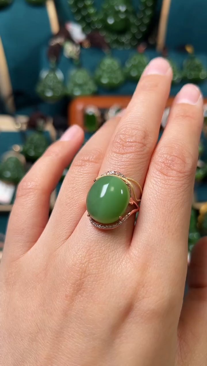 【闪购商品】和田玉（碧玉）戒指银S925镶嵌碧玉