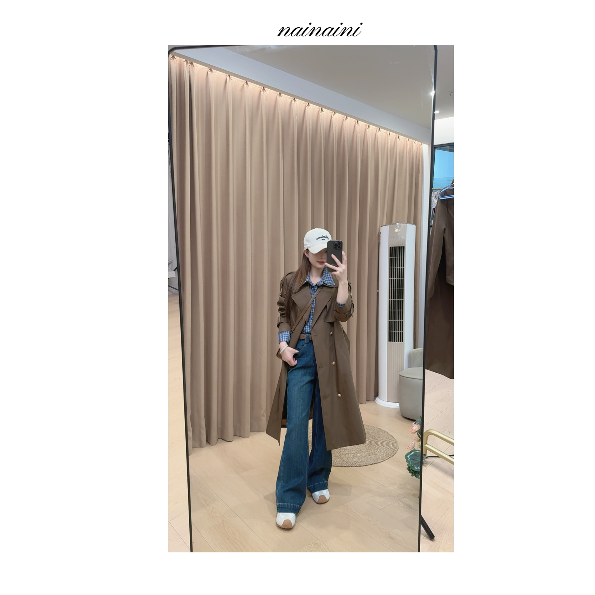 奈奈妮【拉菲古堡】翻领中长款风衣女秋季新款小个子百搭穿搭2328