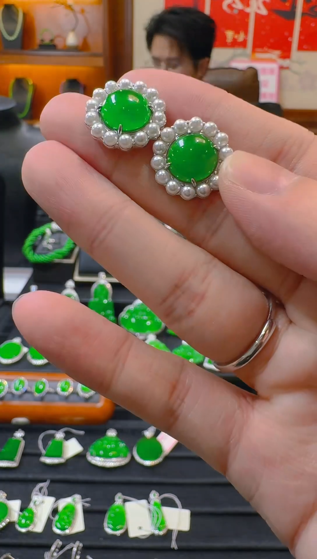 【闪购商品】翡翠耳饰银S925镶嵌天然A货翡翠