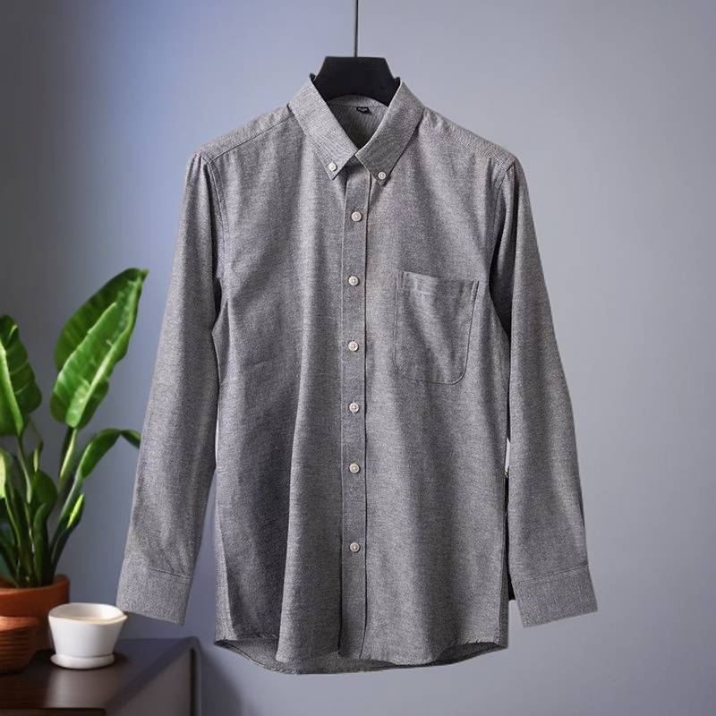 长袖吸汗男士男灰色条纹春季纯棉衬衫上衣春秋秋季休闲纯色衬衣