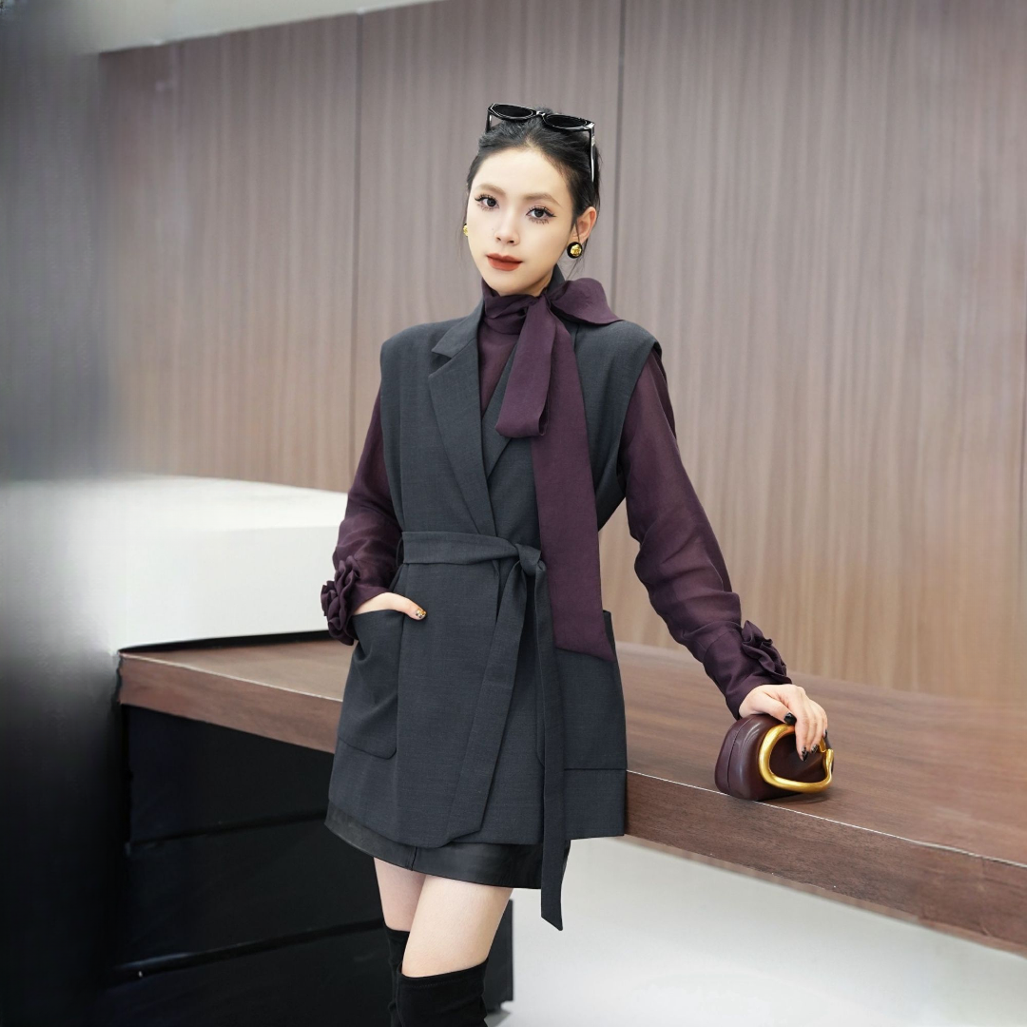 POPULARYW【未央光年】Z·R上品屋  通勤风气质西装系带马甲百搭外套