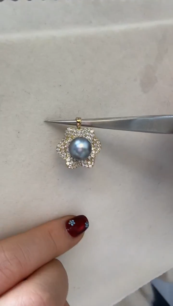 未镶嵌吊坠(不含链)海水珍珠大溪地9.5mm+S925银吊坠