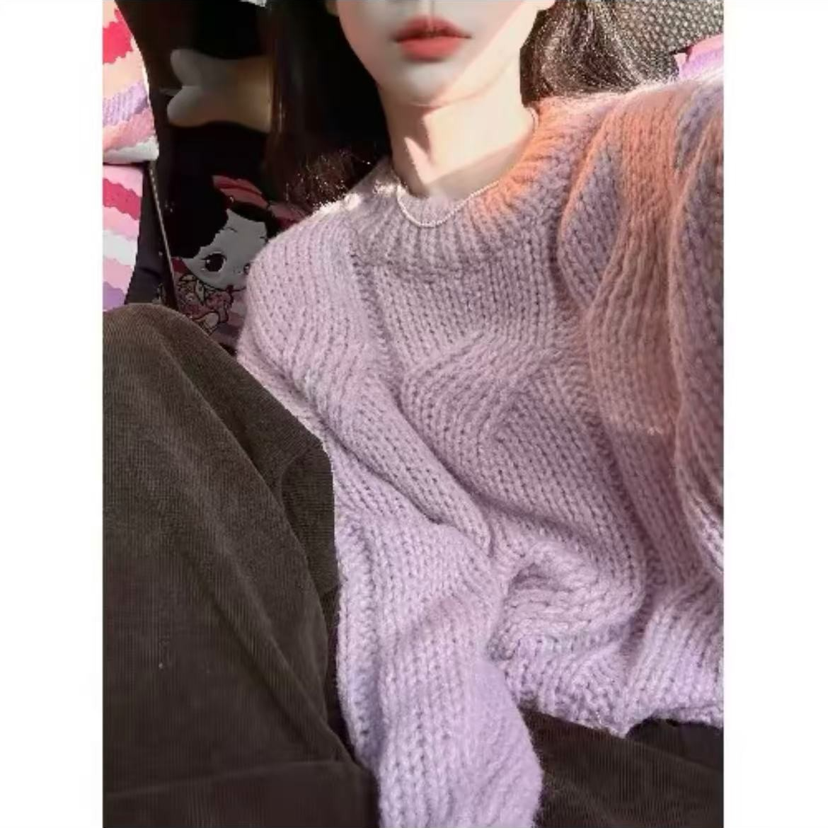秋冬慵懒风时尚显瘦ins毛衣上衣针织圆领加厚宽松外套韩版，百搭款