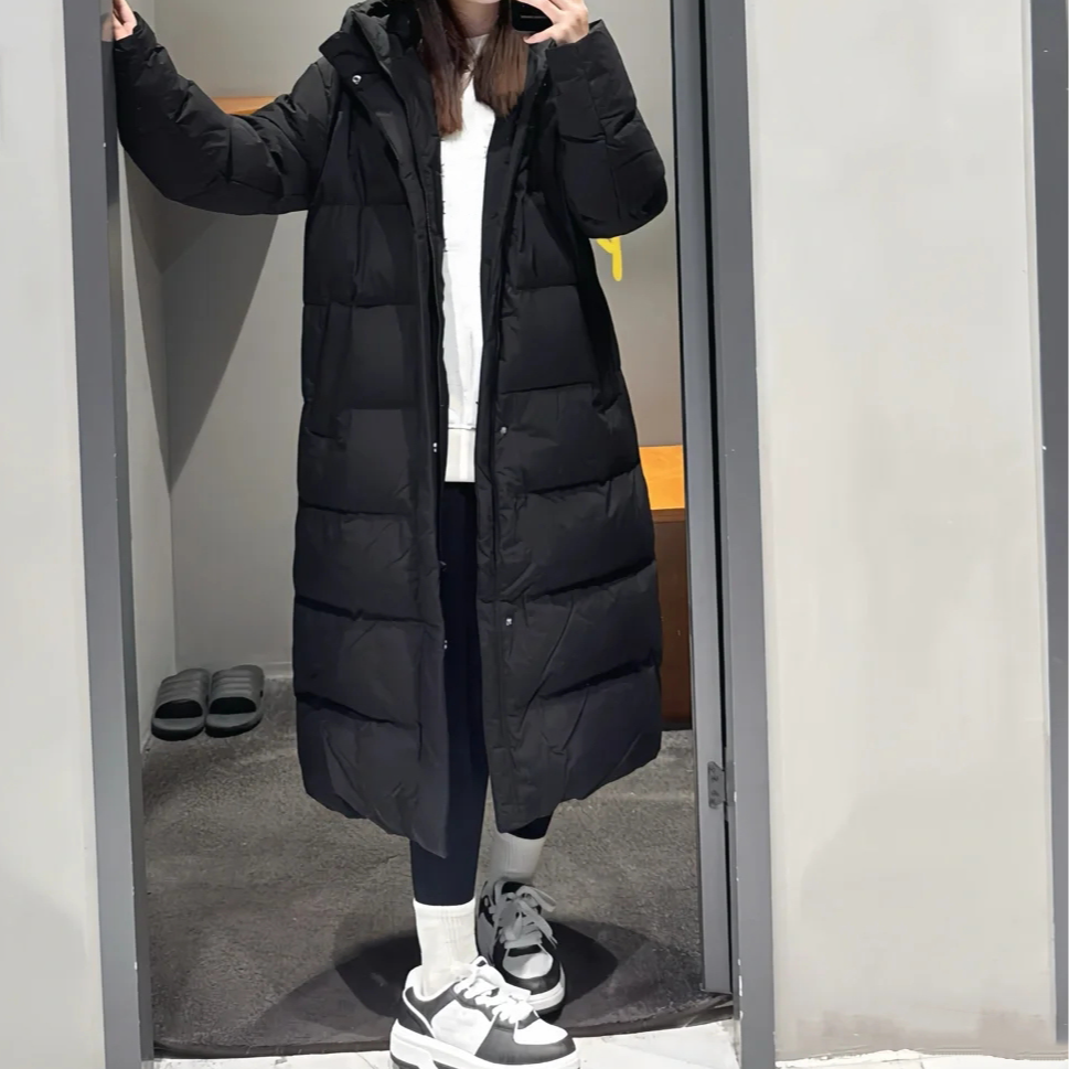 宝丫轻奢  情侣款男女时髦保暖直筒长款连帽羽绒服外套Z296
