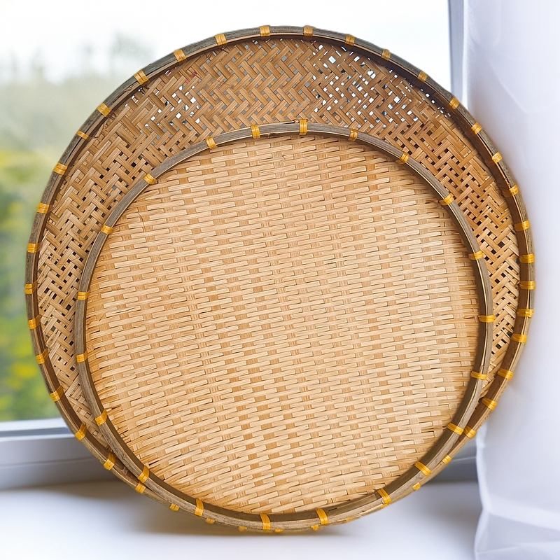 60有孔60无孔两件套烟熏竹筛子手工簸箕竹编制品竹匾晒干货