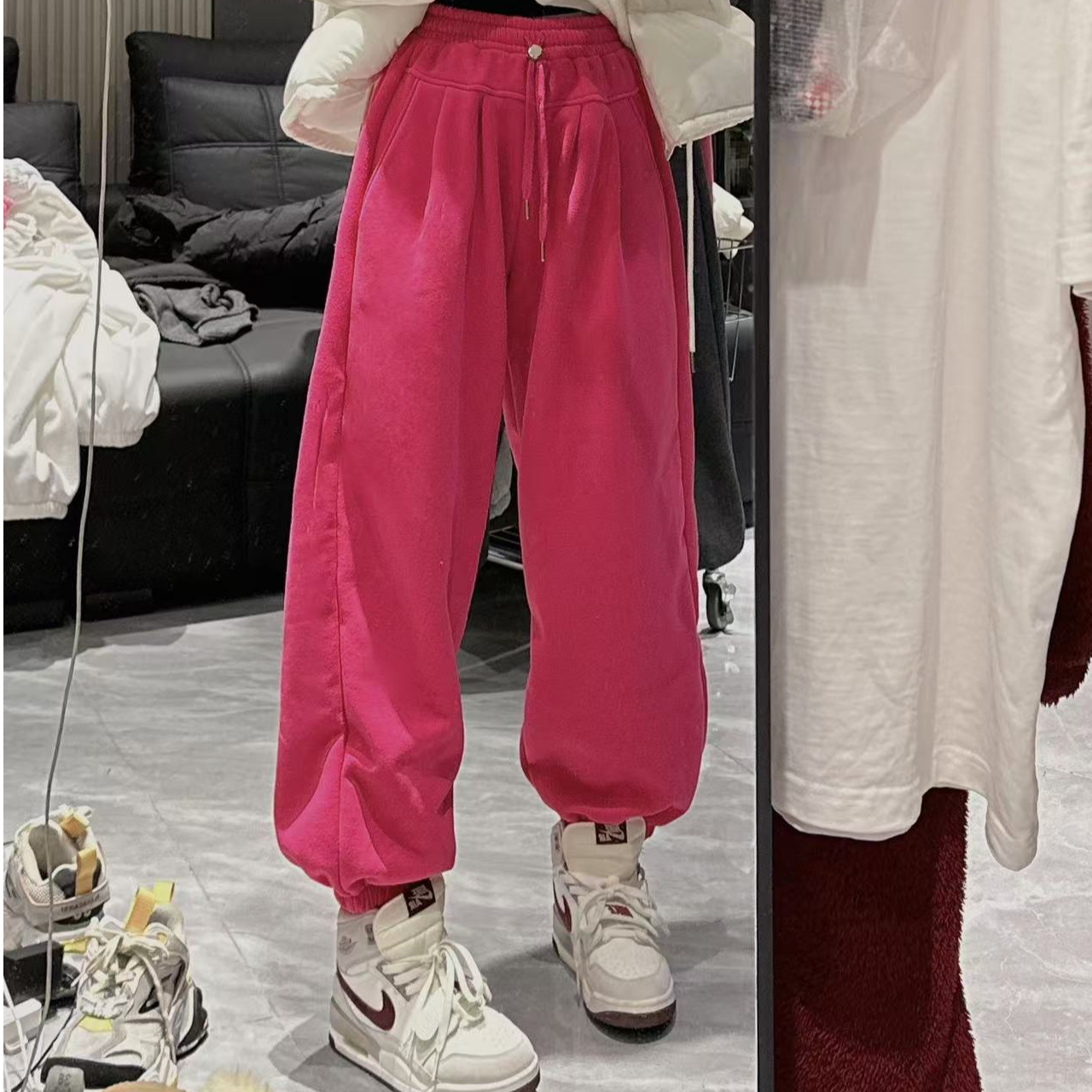 （老三）韩版宽松百搭多色加绒加厚洋气束脚裤纯色秋冬休闲卫裤