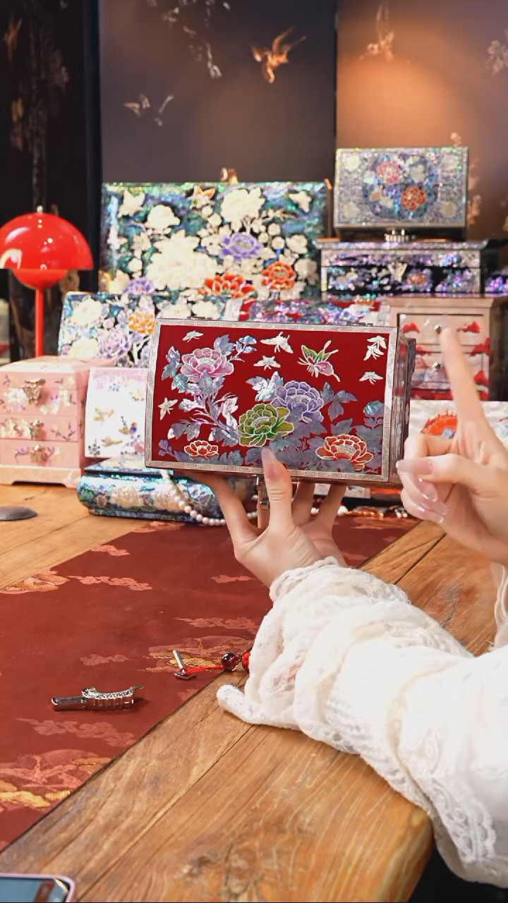 【闪购商品】瓷片螺钿工艺香椿木首饰盒