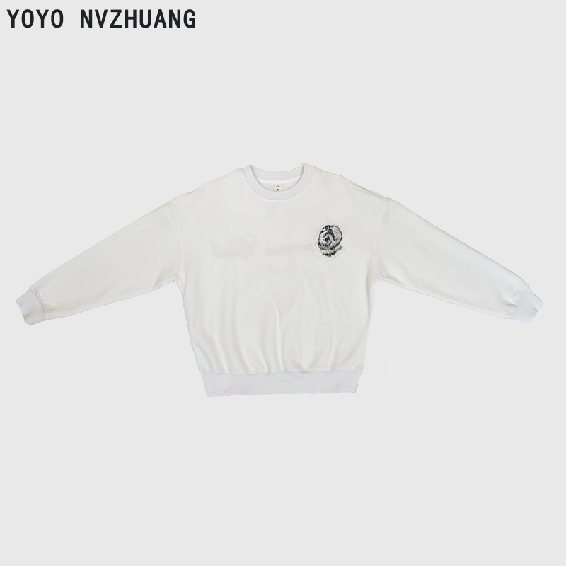 【卫衣】四季通用女冬季灰色刺绣慵懒卫衣情侣灰色复古百搭