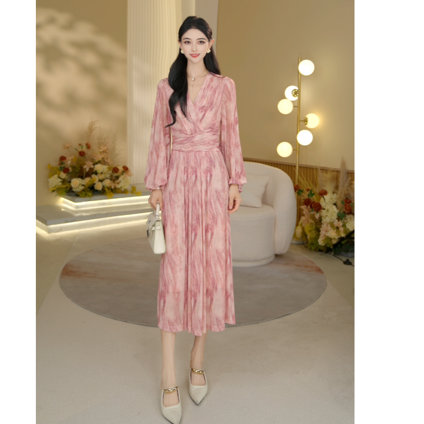 JY玖姿安娜蔻【预约链接】秋季2025新款印花收腰显瘦连衣裙