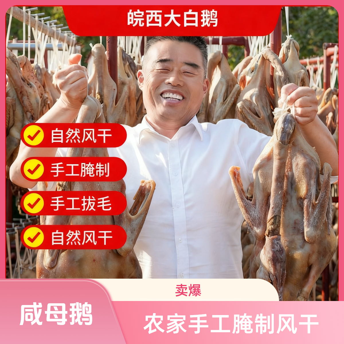 【强国农产】安徽白鹅咸鹅无爪腌制晾晒风干【母鹅】腊鹅
