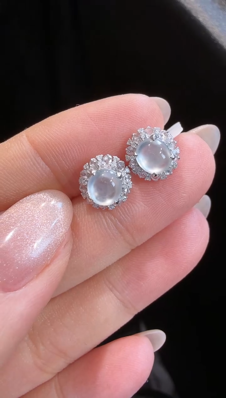 【闪购商品】翡翠耳饰18K金镶嵌耳钉