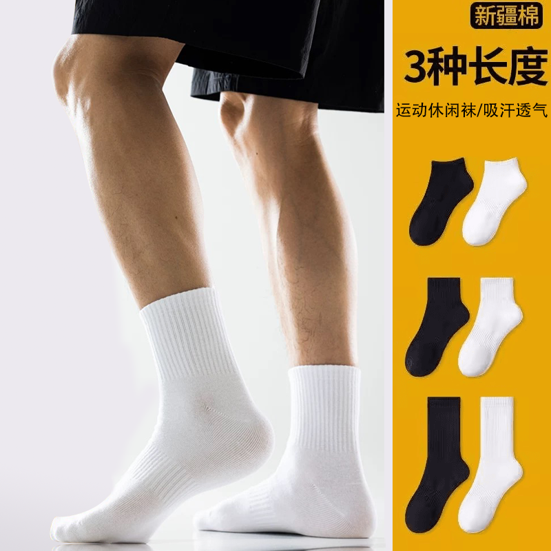 【新疆棉】袜子男女秋款四季款短筒船袜黑白灰运动中长筒袜柔软   
