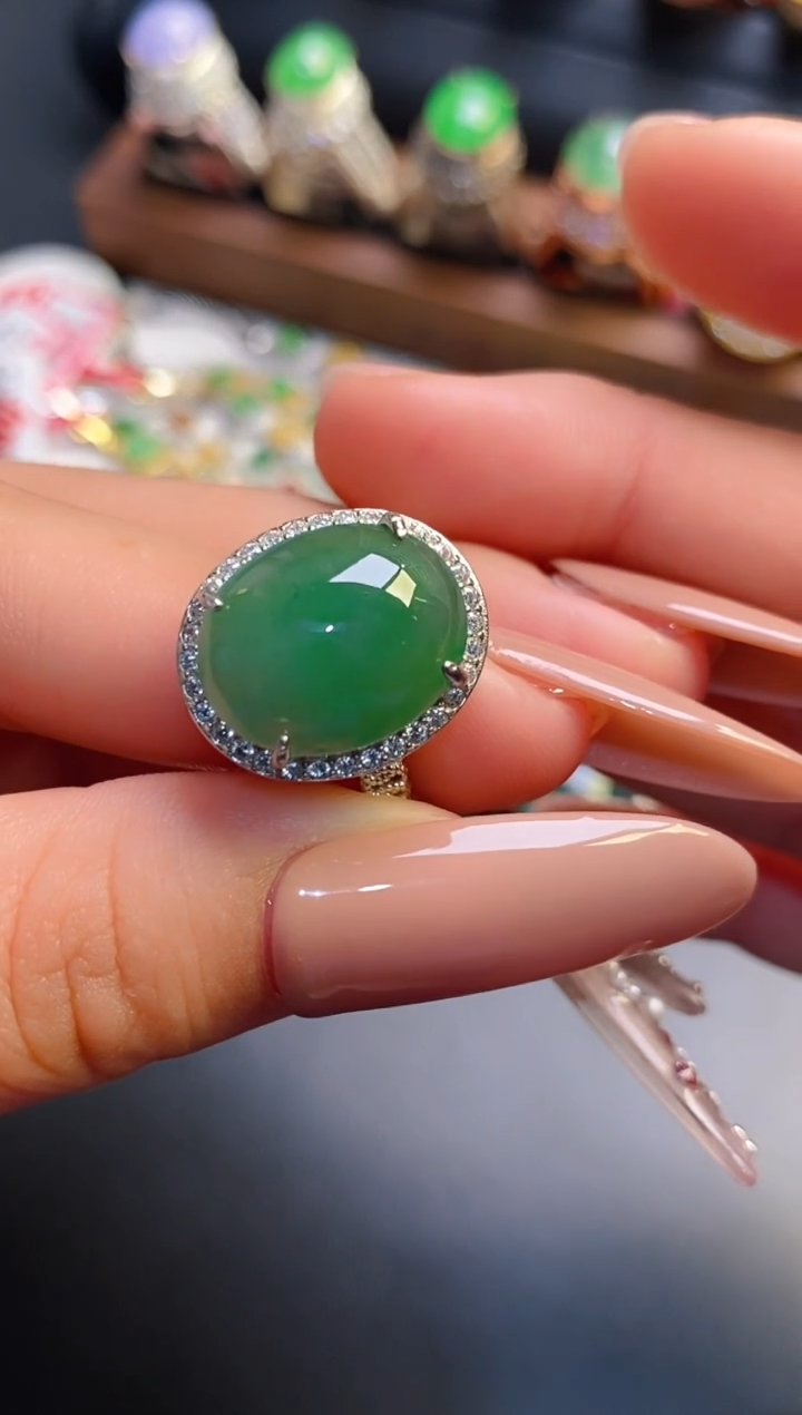 银S925镶嵌戒指翡翠天然