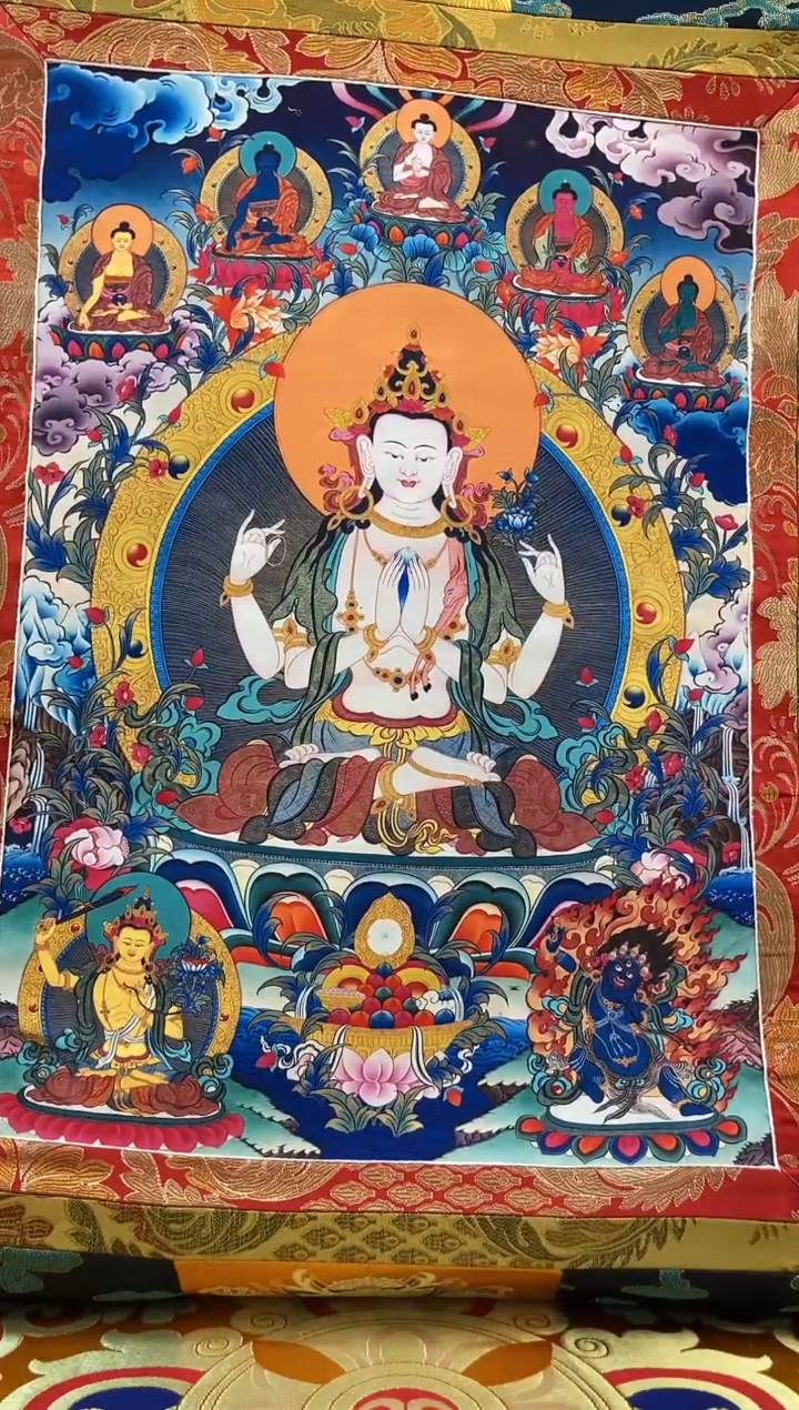 【闪购商品】卷轴画矿物质喷绘  四臂观音1.3m蓝色水波纹