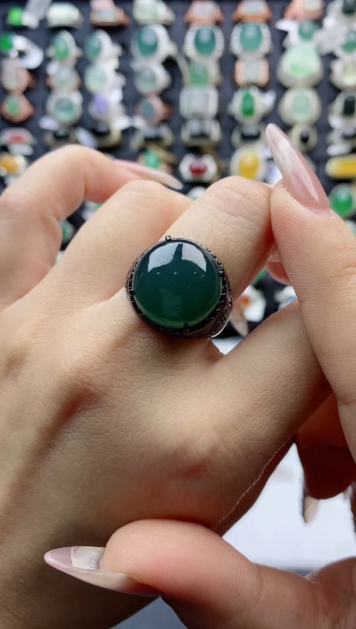 【闪购商品】翡翠戒指银S925镶嵌天然A货翡翠开口男戒