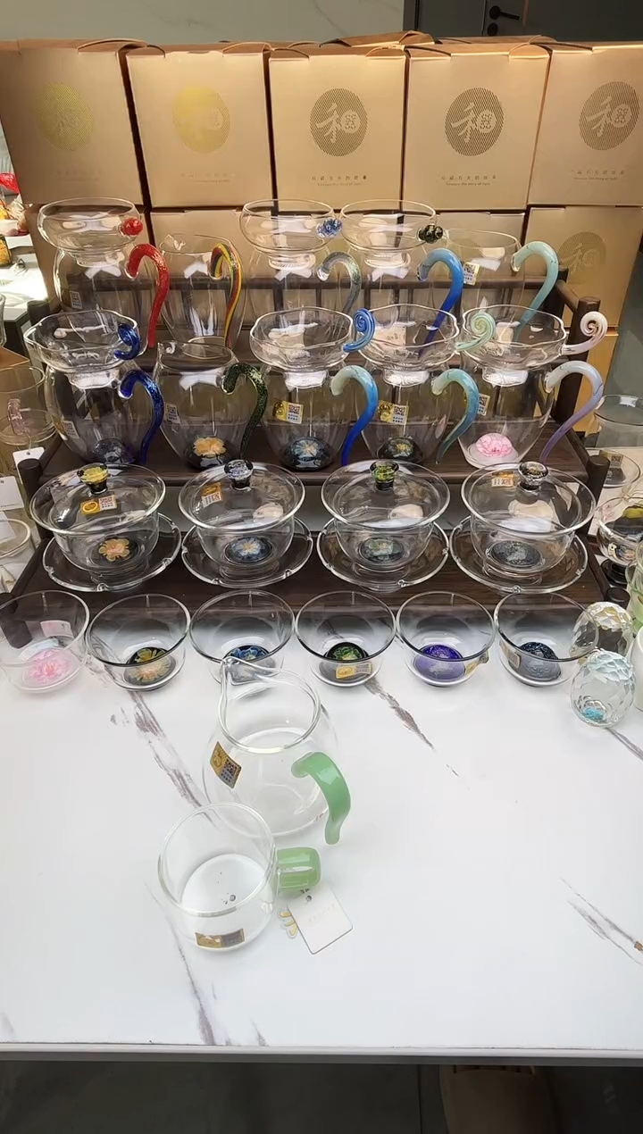 手工艺品玻璃二*哥禾器 晶悦茶海浅玉