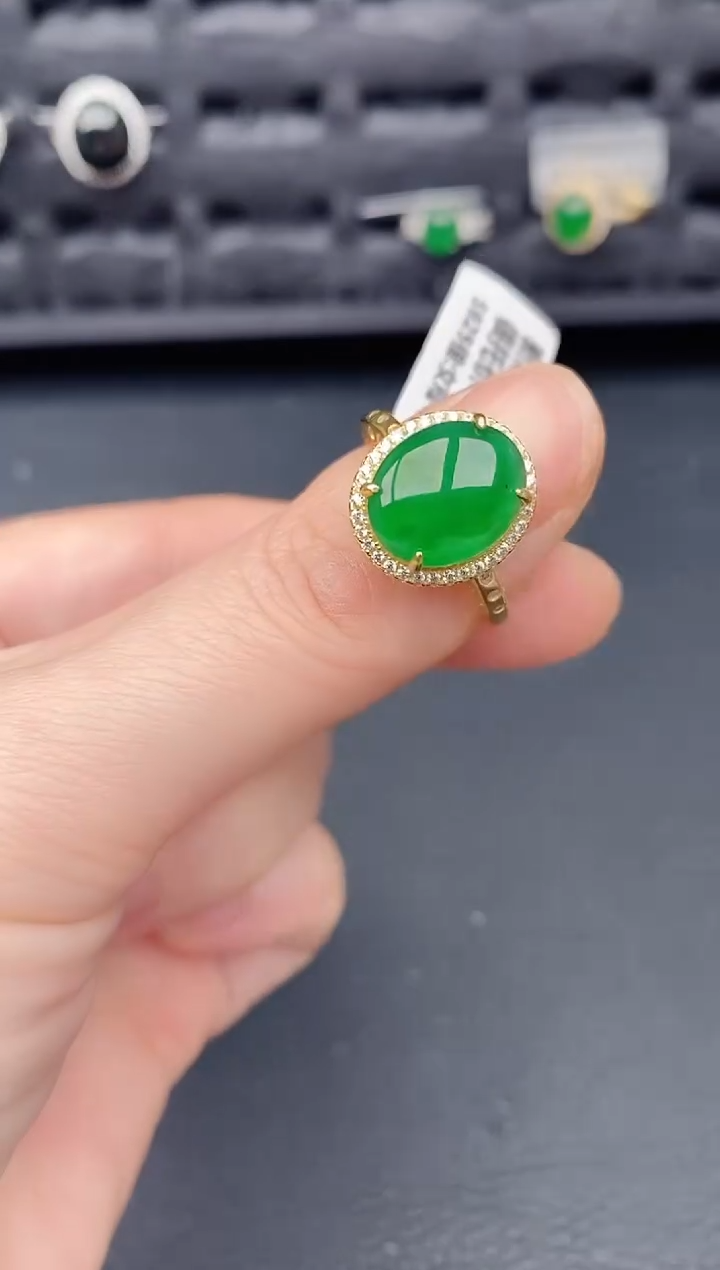 银S925镶嵌戒指翡翠天然a货翡翠219