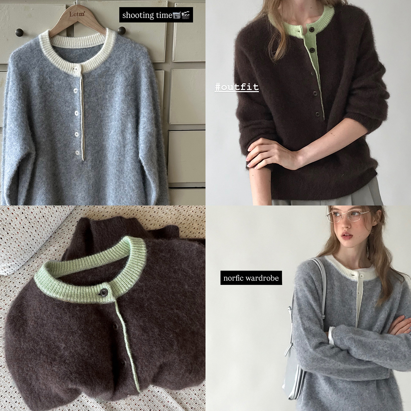 LETMNordic撞色复古100全羊毛绒感半开门襟圆领polo毛衣女