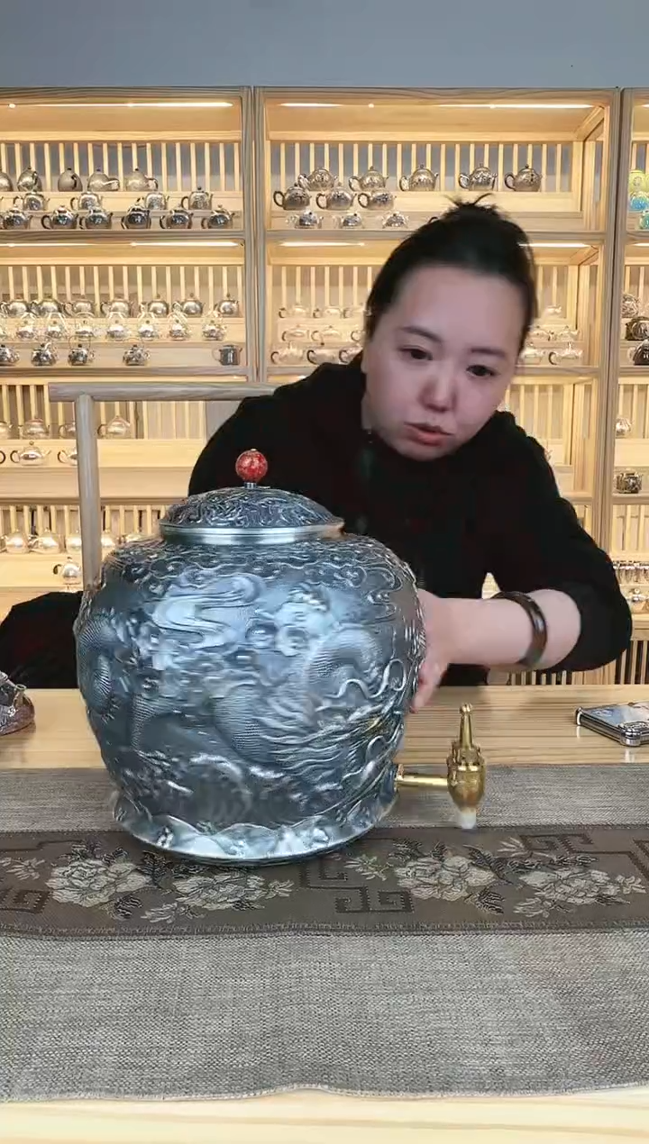 【闪购商品】足银999龙戏珠大漆珠水缸